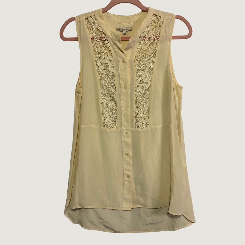 Broadway & Broome Madewell Silk Lace Blouse Ivory Cream Sleeveless Button Top M